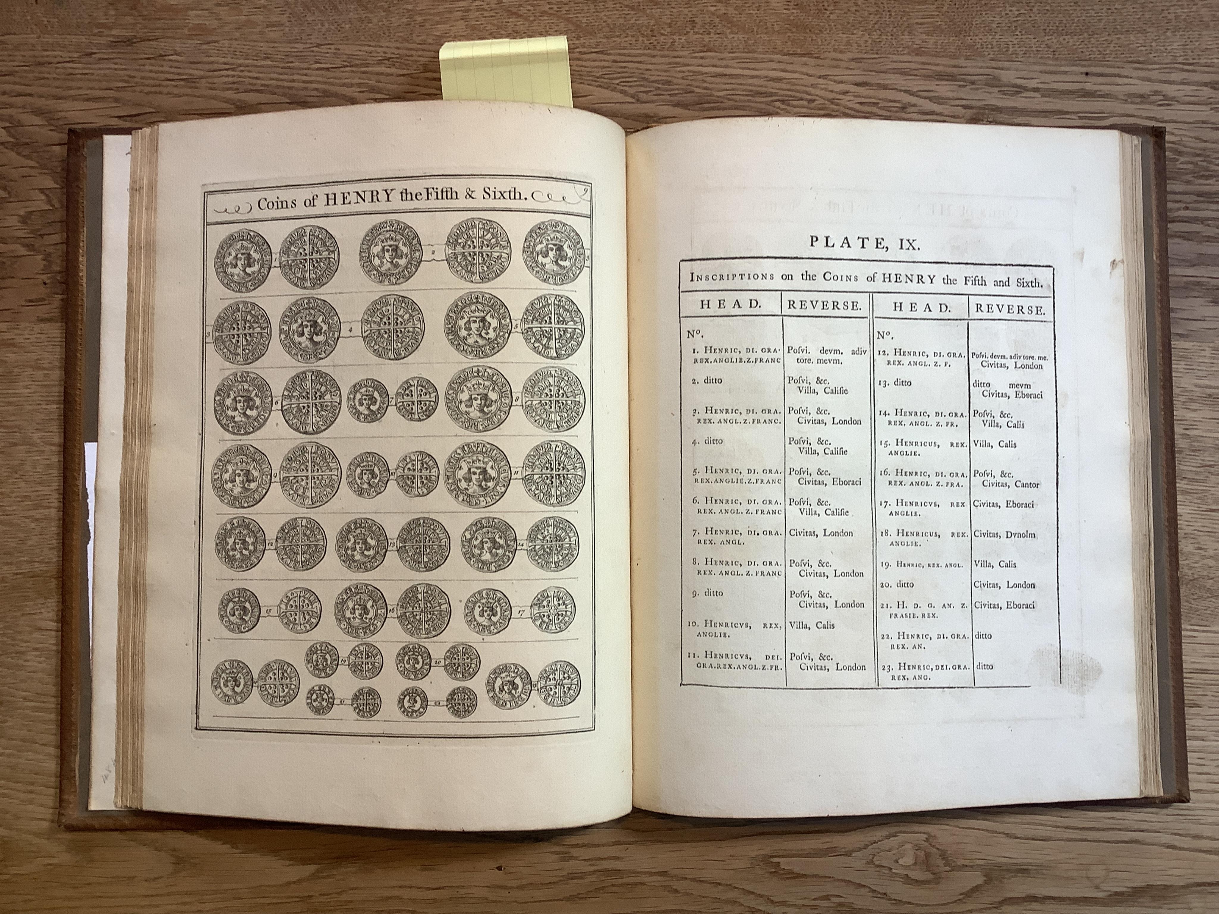 Withy & Ryall's Scarce Plates - Withy,R. and Ryall, J. Twelve plates of English Silver Coins from the Norman Conquest to Henry Eighth.., London 1756, 4to, full calf